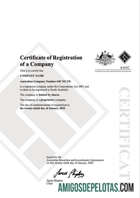 Certificado de registro de empresa da Austrália em branco, modelo Word e PDF, versão 2